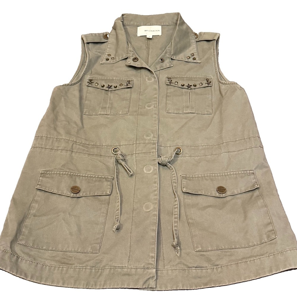 BP Collection S Olive Green Utility Vest Studded Star Cargo Military Gorpcore